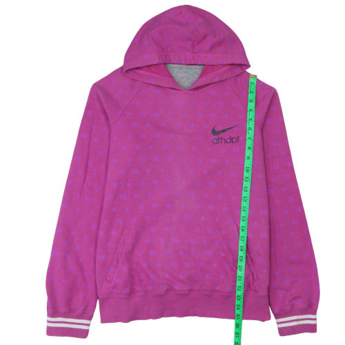 Nike Women Pink Hooded Pullover Sweatshirt Size M Printed Logo Casual