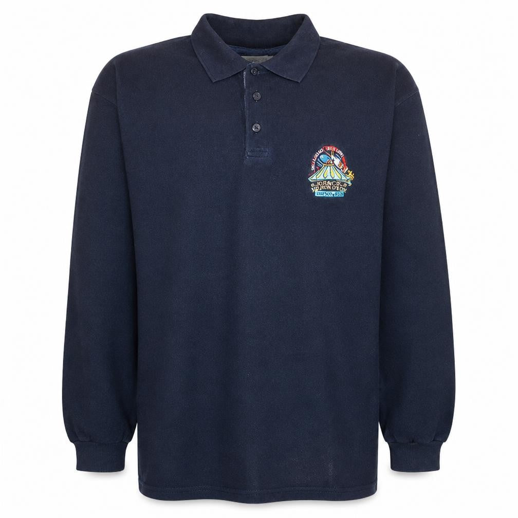 Disney Men Navy Long Sleeve Polo Space Mountain 100% Cotton L