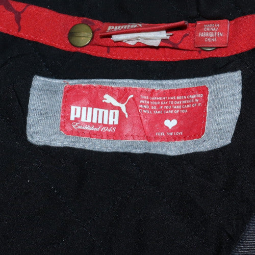 Puma Women's Blue Hooded Fur Trim Short Puffer Jacket Size M