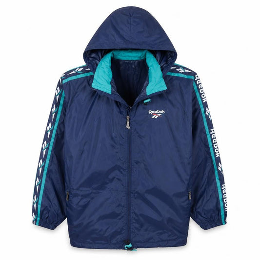 Reebok Men’s Blue Retro Hooded Windbreaker Jacket Size S