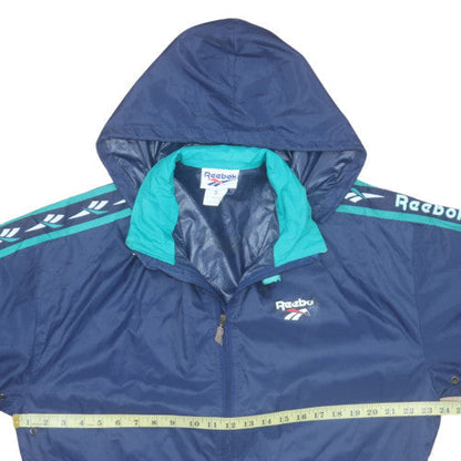 Reebok Men’s Blue Retro Hooded Windbreaker Jacket Size S