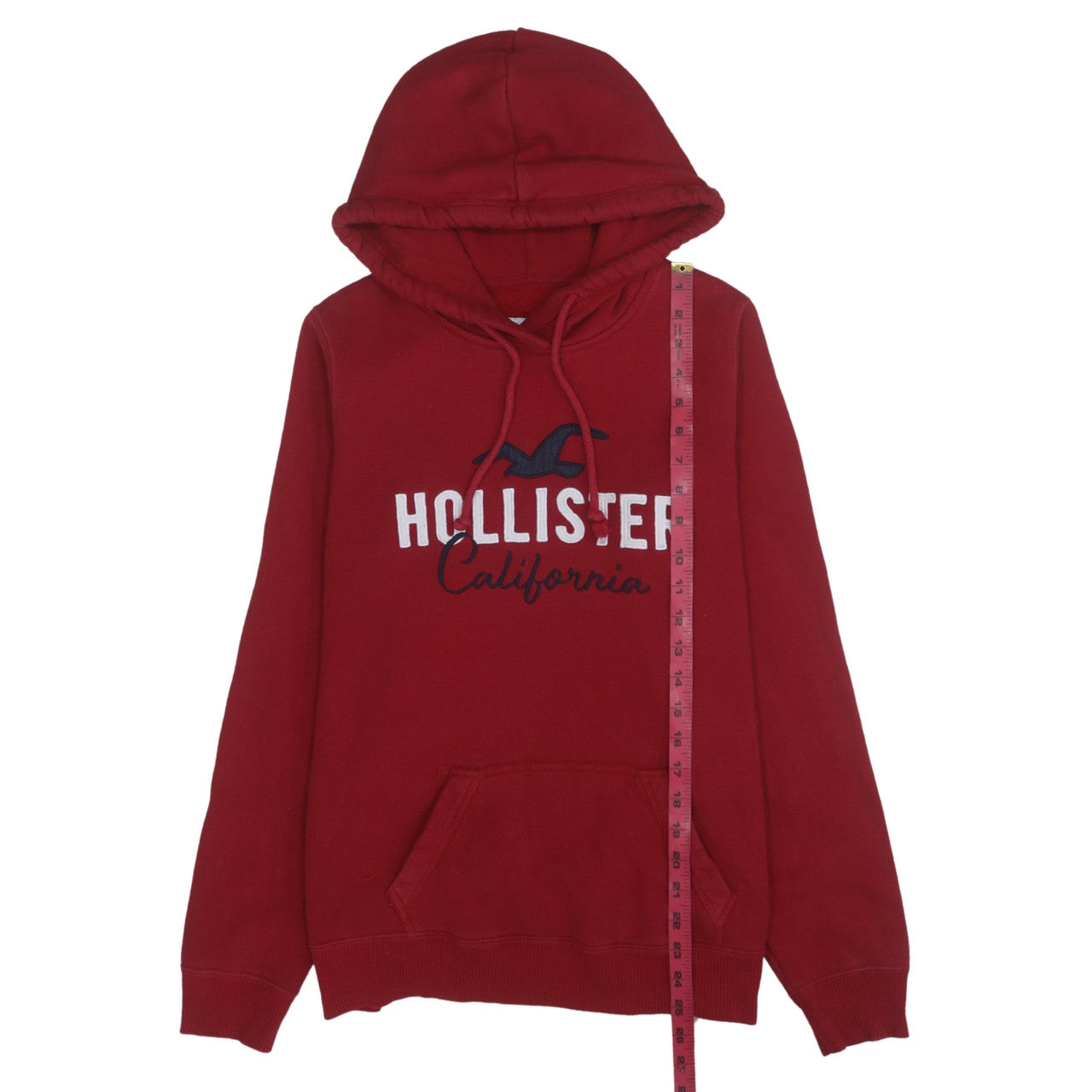 Hollister Mens Red Pullover Hoodie L Logo Fleece Sweatshirt