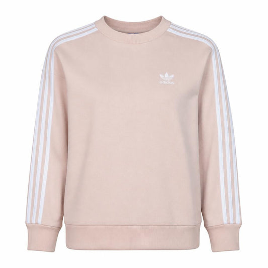 Adidas Women Beige Crew Neck Sweatshirt Size 8 Logo Stripe Casual