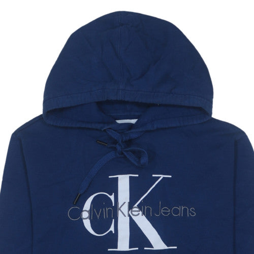 Calvin Klein Jeans Men's Blue Pullover Hoodie Size L Logo Cotton