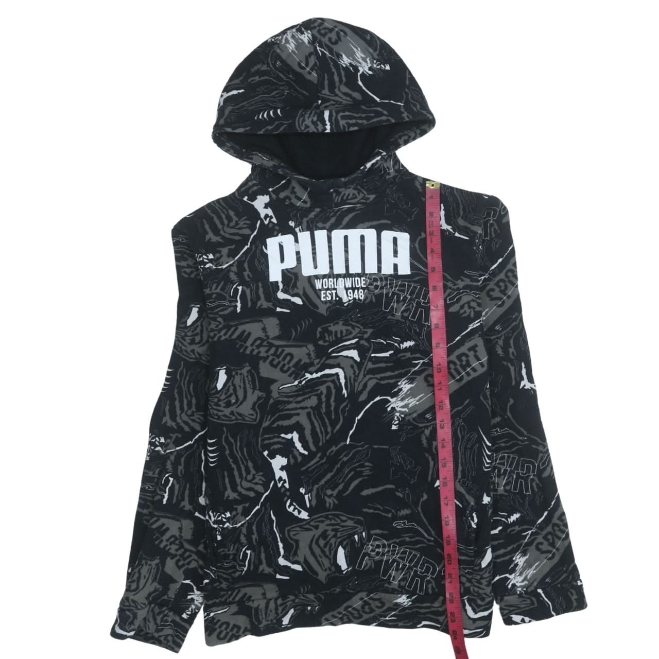 Puma Boys Black Graphic Pullover Hoodie 15-16 Years Sportswear