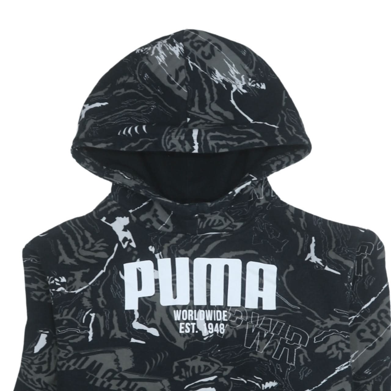 Puma Boys Black Graphic Pullover Hoodie 15-16 Years Sportswear