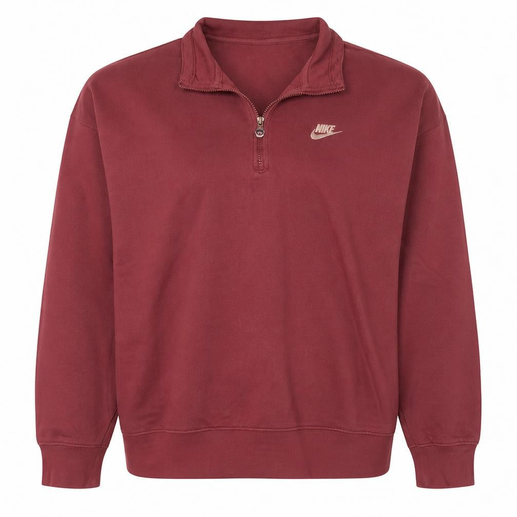 Nike Women's Red 1/2 Zip Oversized Fit Cotton Sweatshirt L