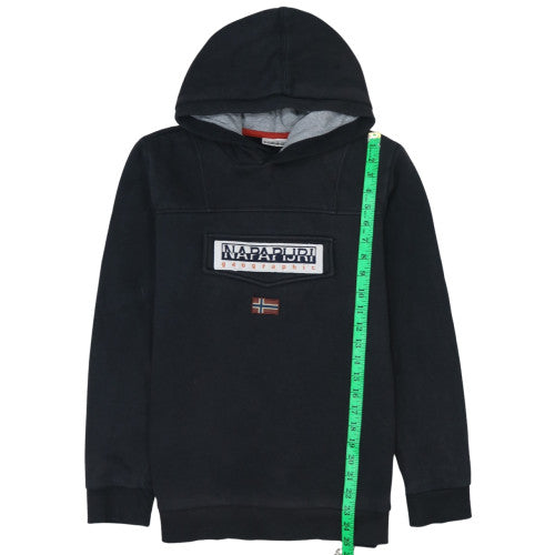 Napapijri Boys Black Pullover Hoodie 16 Years Fleece Lined Logo Top