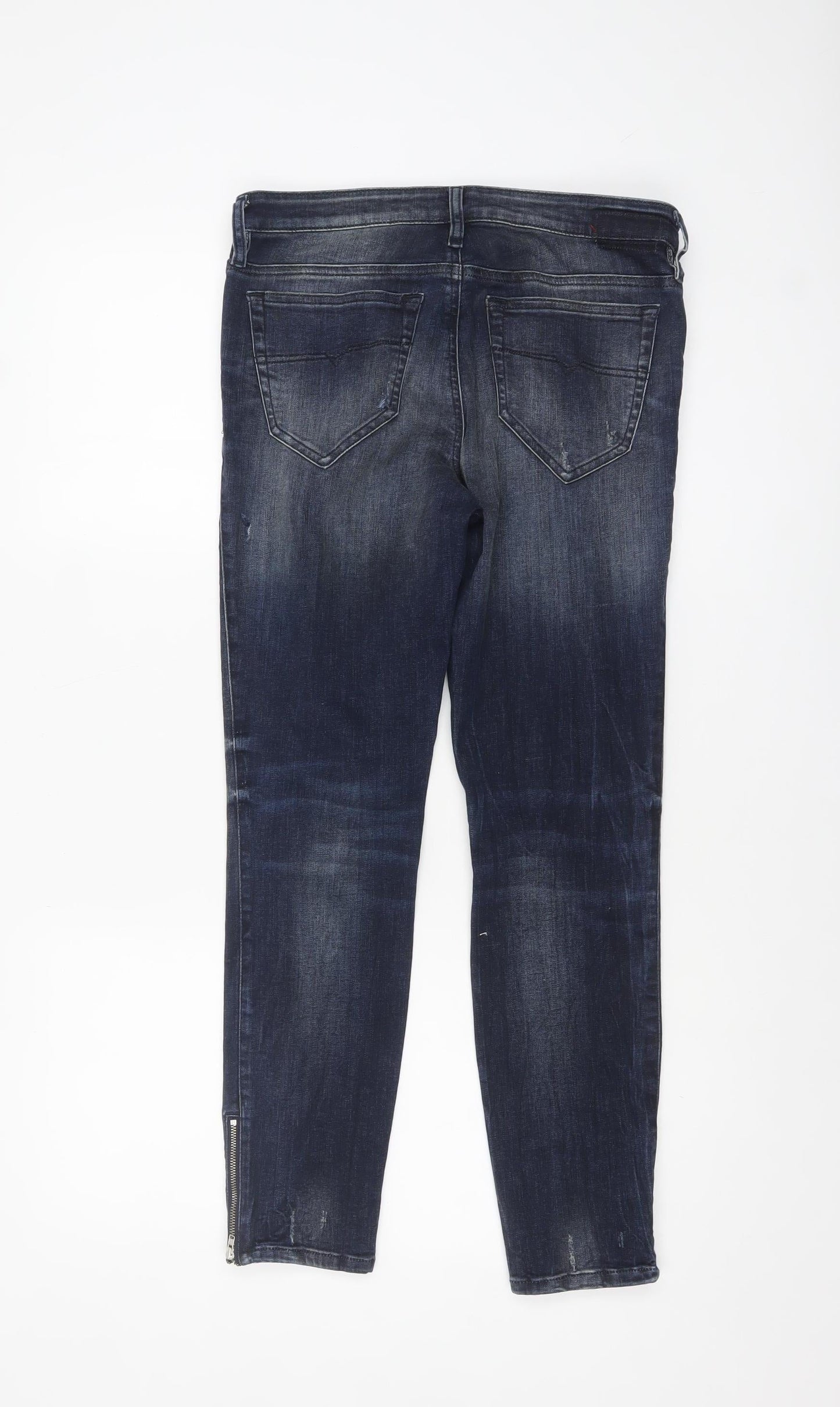 Diesel Women Blue Skinny Distressed Zip Jeans Size 10