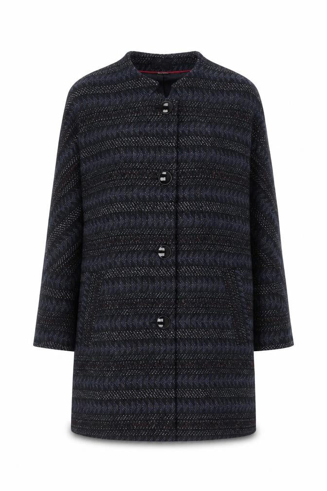La Redoute Women’s Blue Herringbone Long Overcoat Size 10