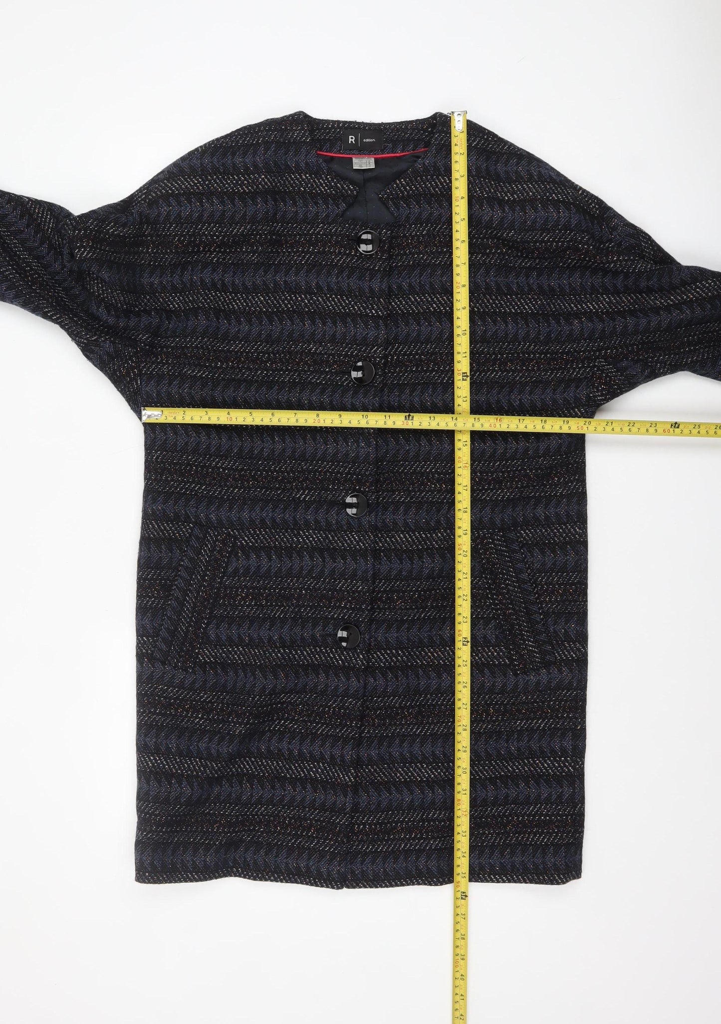 La Redoute Women’s Blue Herringbone Long Overcoat Size 10