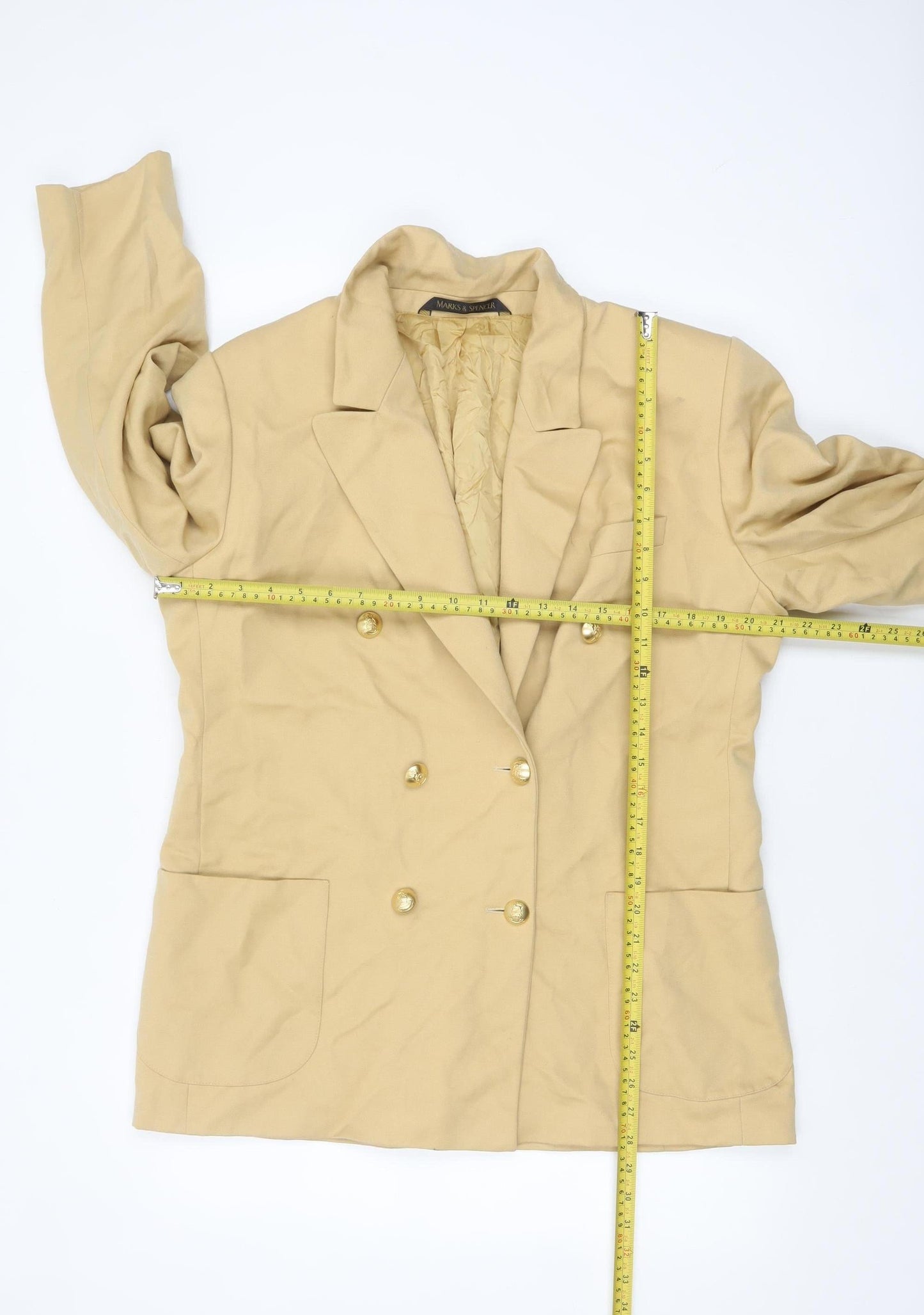 Marks and Spencer St Michael Beige Wool Double-Breasted Women's Blazer UK 18