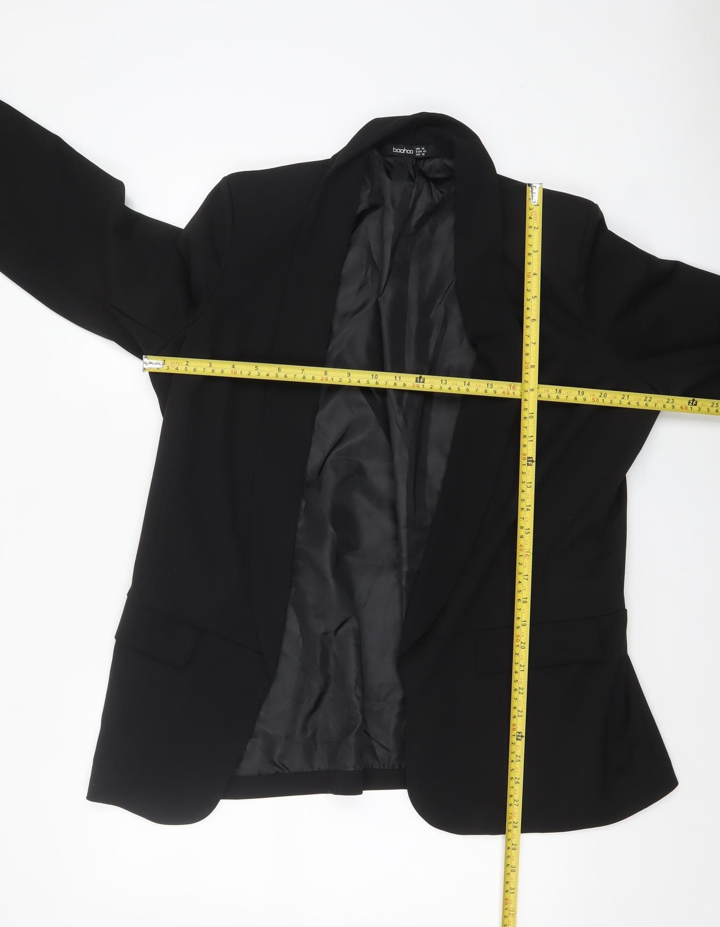 Boohoo Women Black Shawl Collar Single Breasted Blazer UK 14
