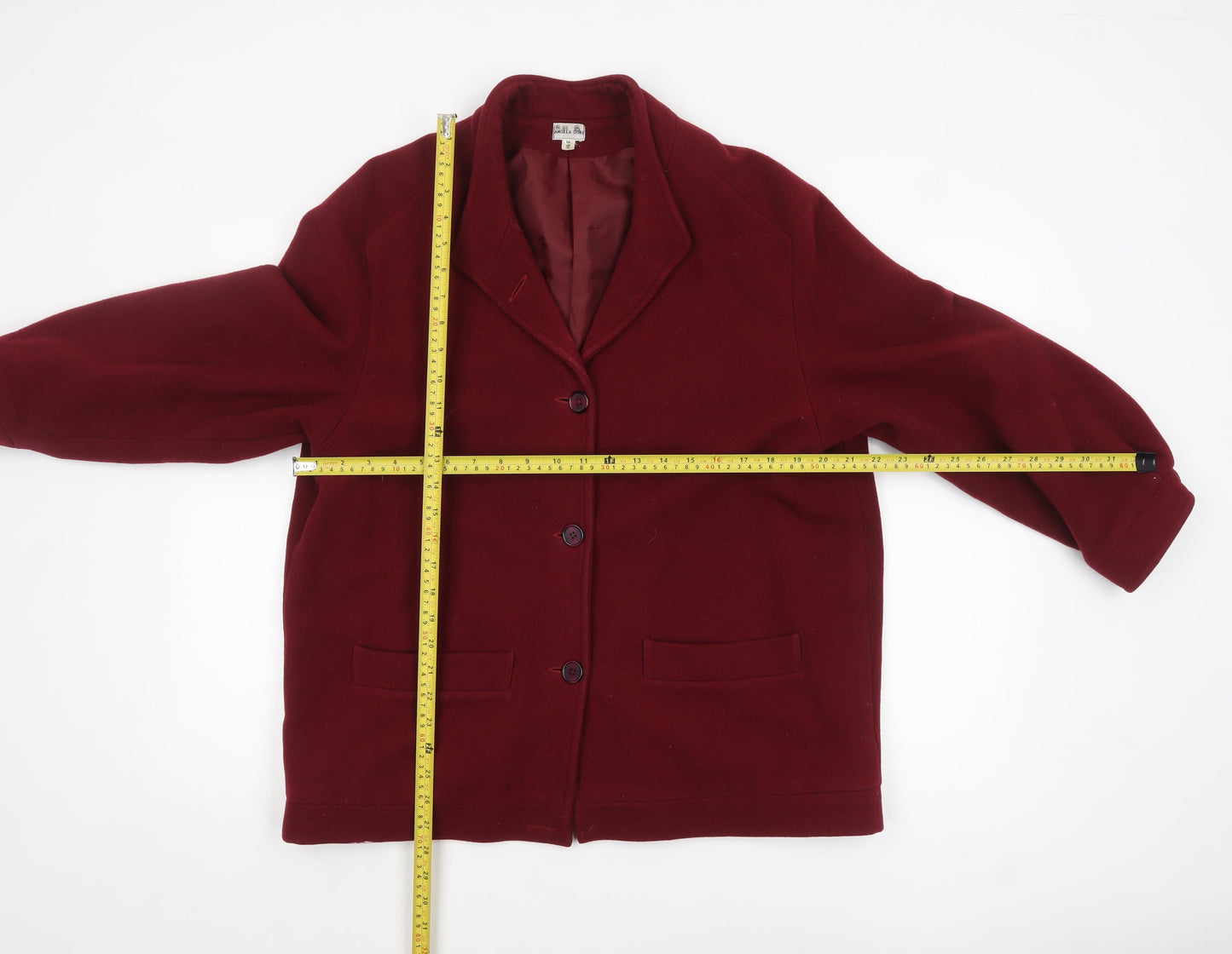 Angela Gore Women's Red Wool Overcoat Size 14 Classic Mid-Length