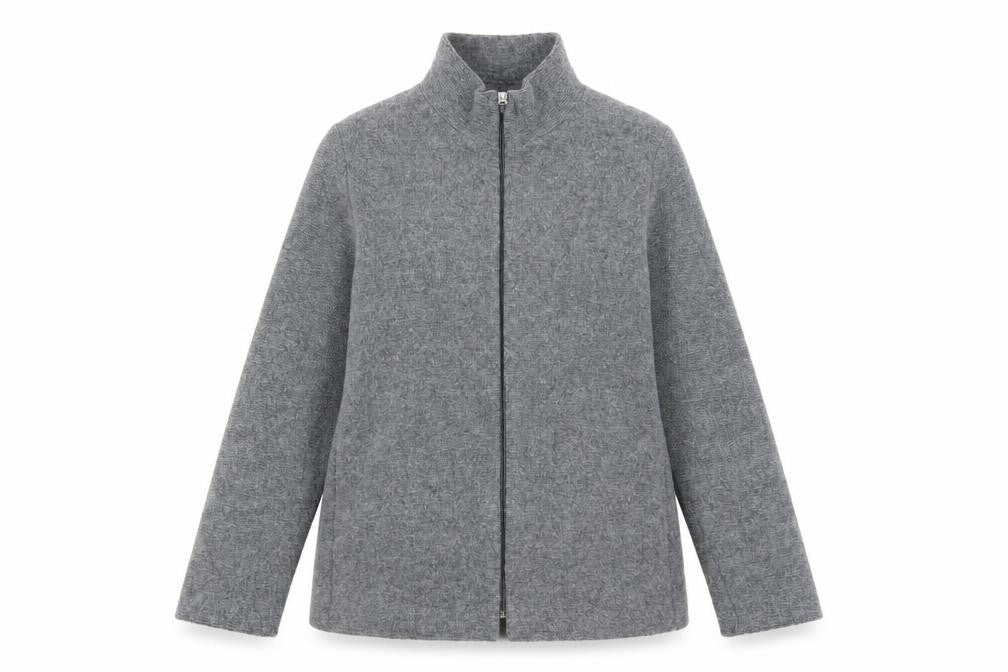 David Nieper Women's Grey Wool Blend Mid-Length Zip Coat Size 10