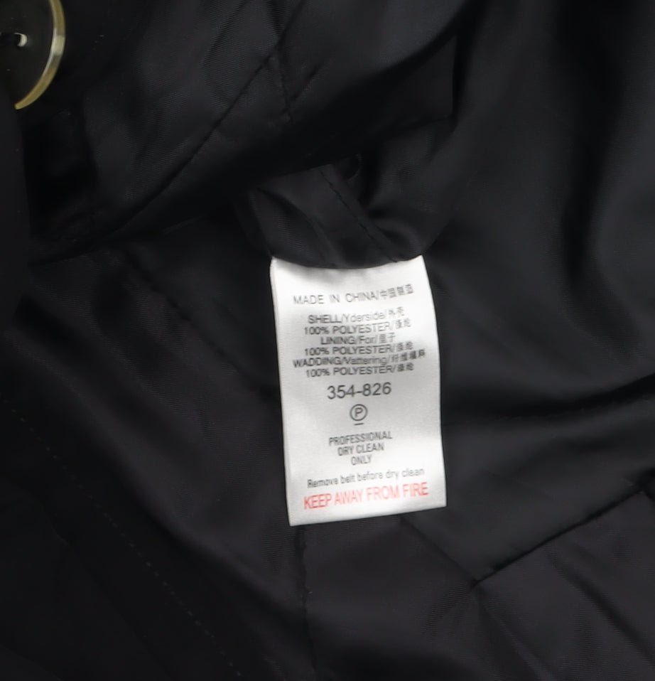 Next Women Black Long Trench Coat Size 10 Classic Buttoned Style