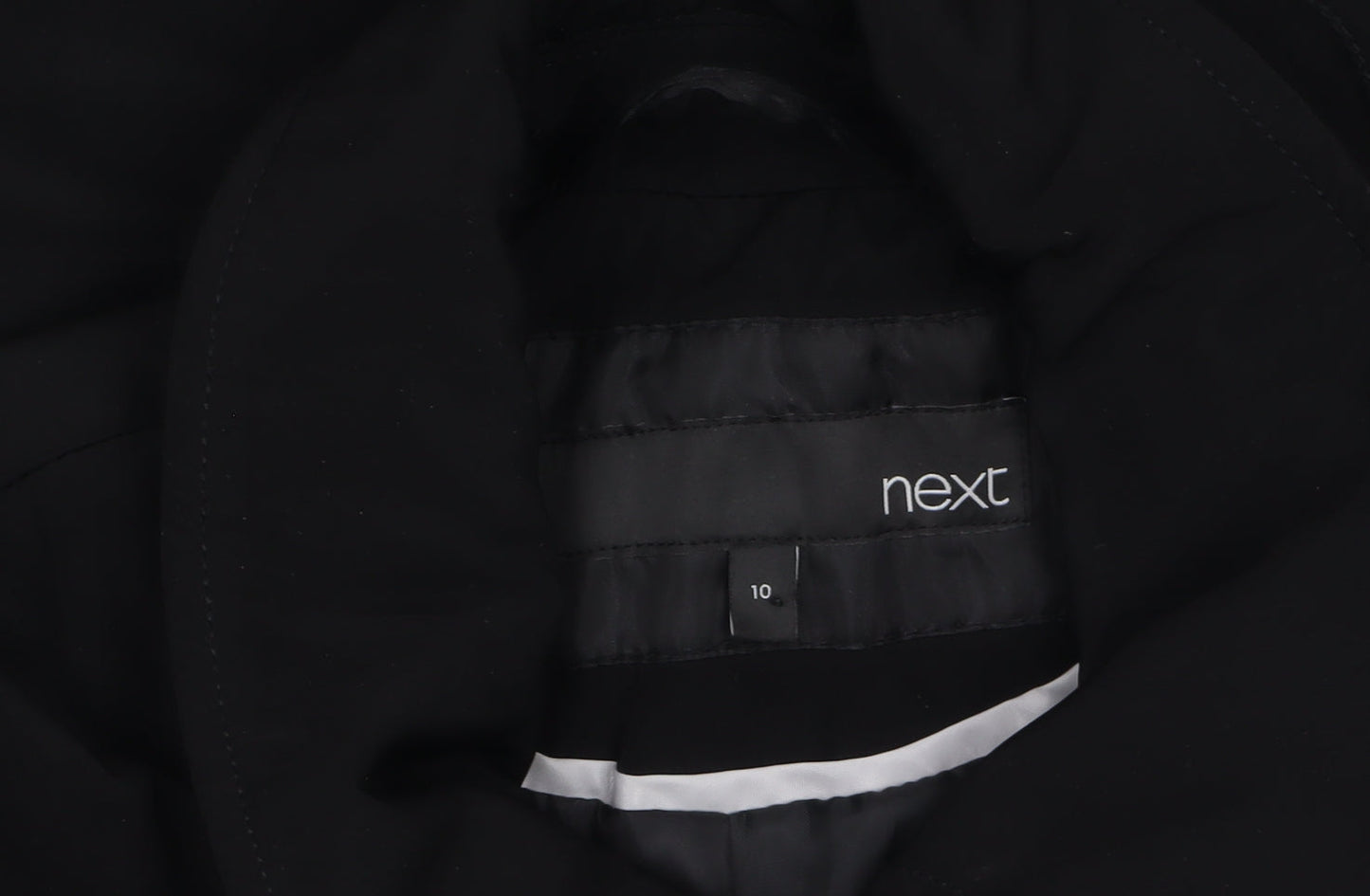 Next Women Black Long Trench Coat Size 10 Classic Buttoned Style
