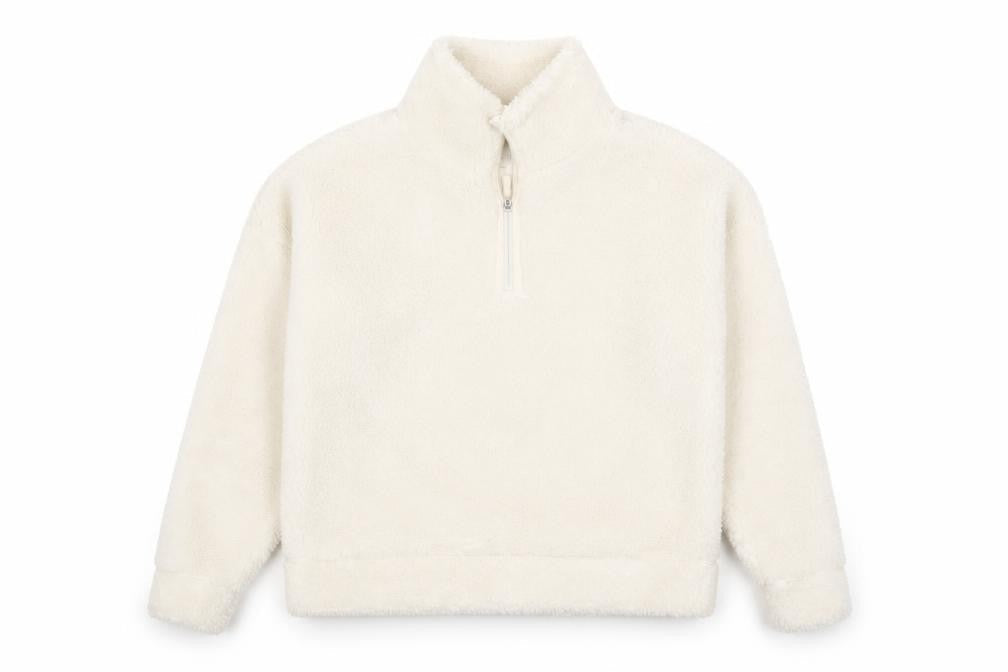 Souluxe Women Ivory Fleece 1/4 Zip Pullover Sweatshirt Size S