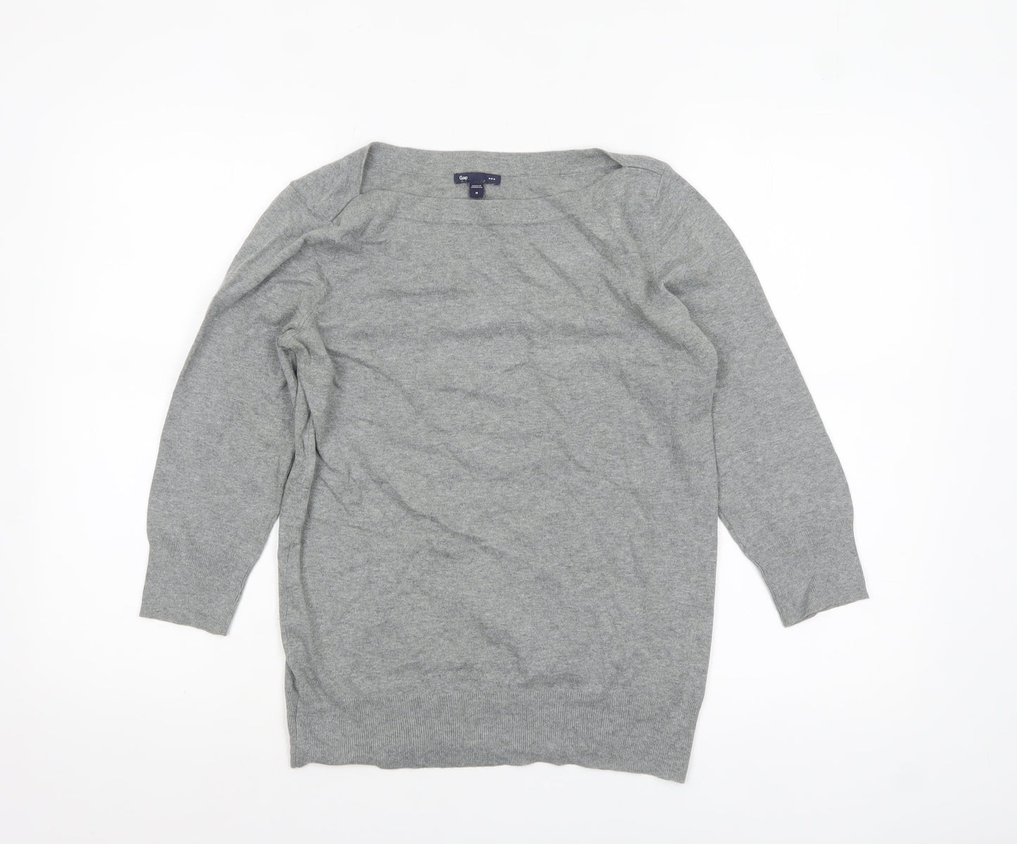 Gap Women Grey Boat Neck Cotton Blend Long Sleeve Pullover Jumper Size M