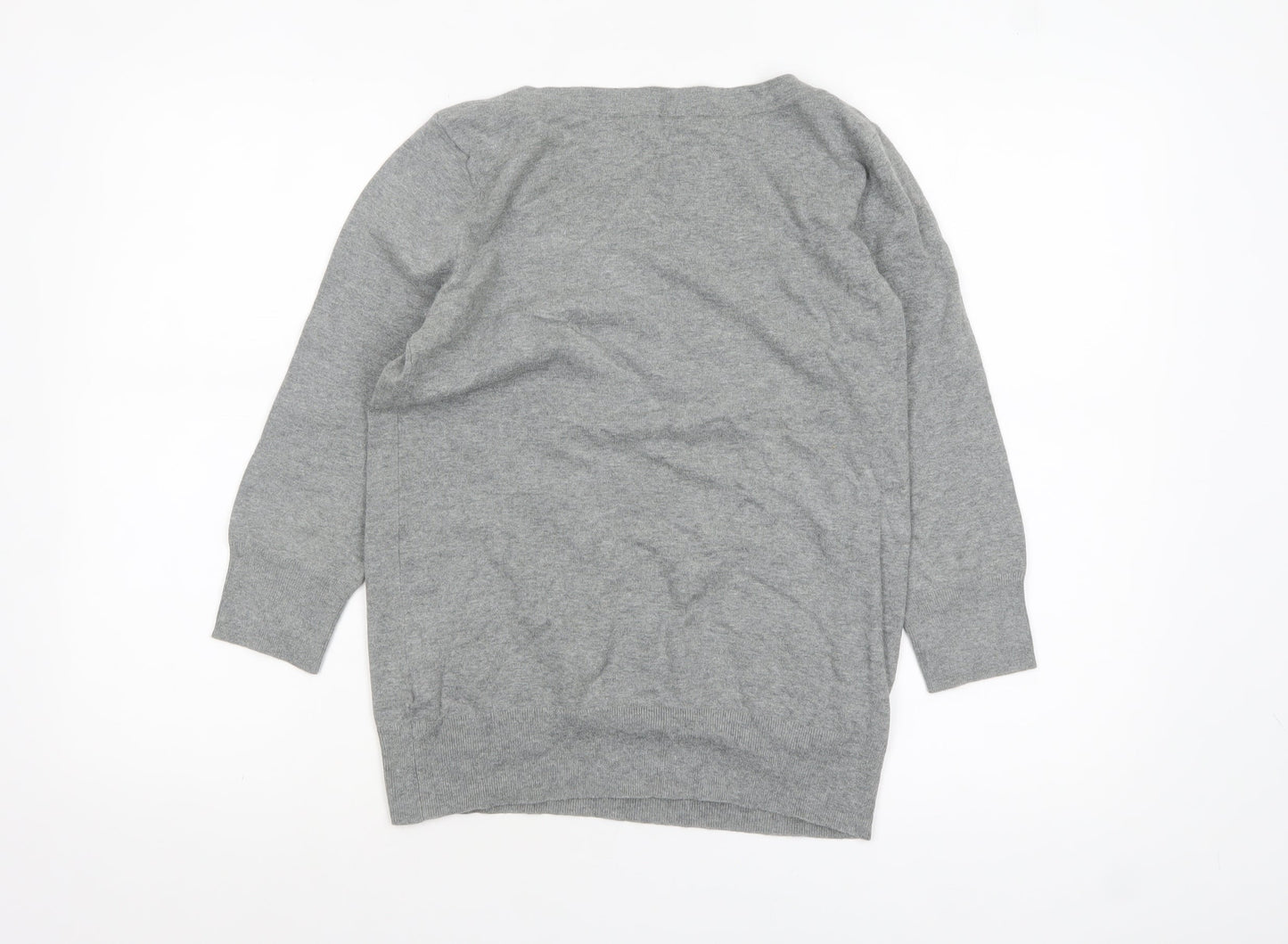 Gap Women Grey Boat Neck Cotton Blend Long Sleeve Pullover Jumper Size M