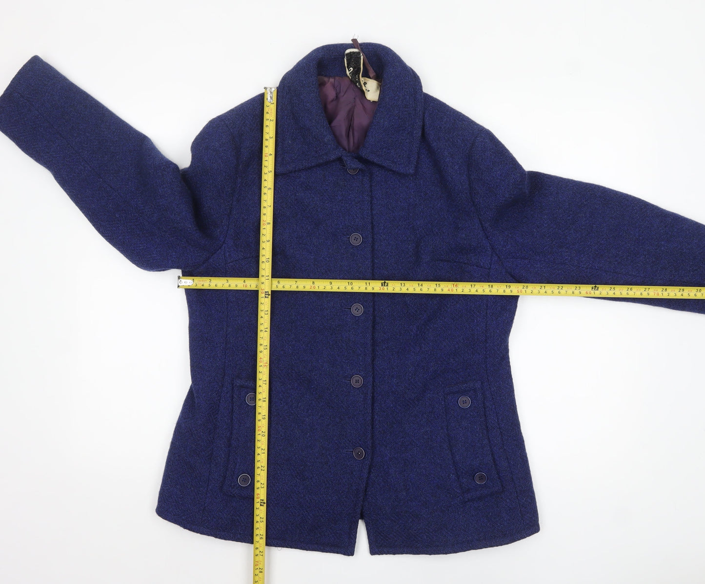 Jaeger Women's Blue Wool Mid-Length Overcoat Size 16