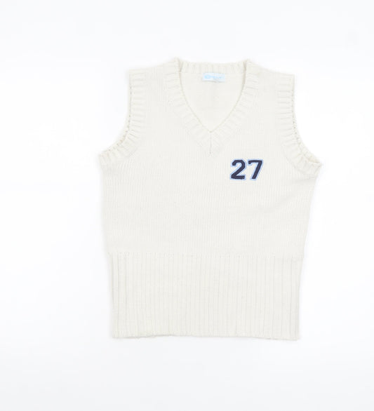 ONLY Women’s White V-Neck Knit Sleeveless Vest Jumper Size S
