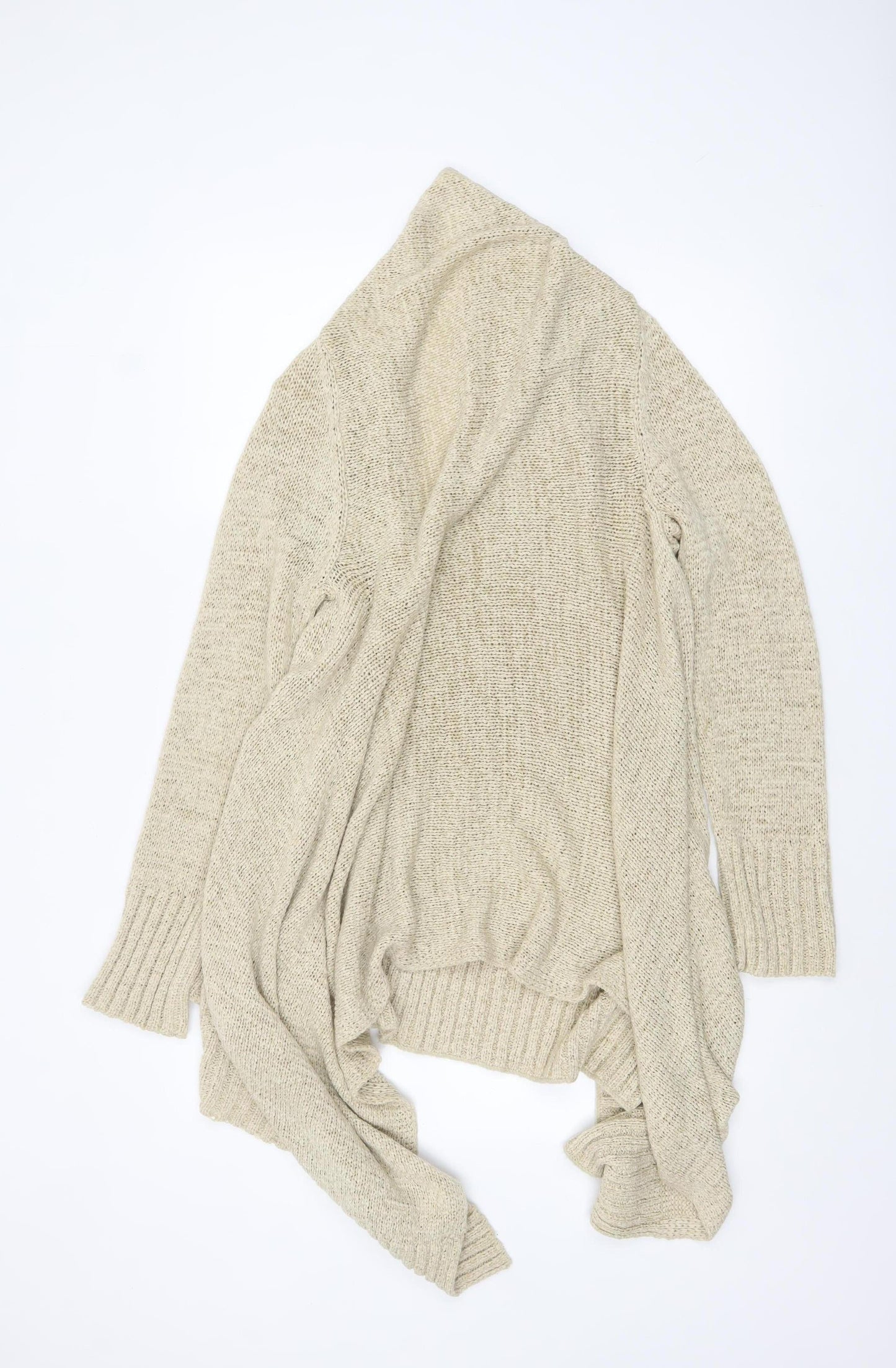 Wallis Women Beige Knit Open Cardigan Size 14 Relaxed Fit