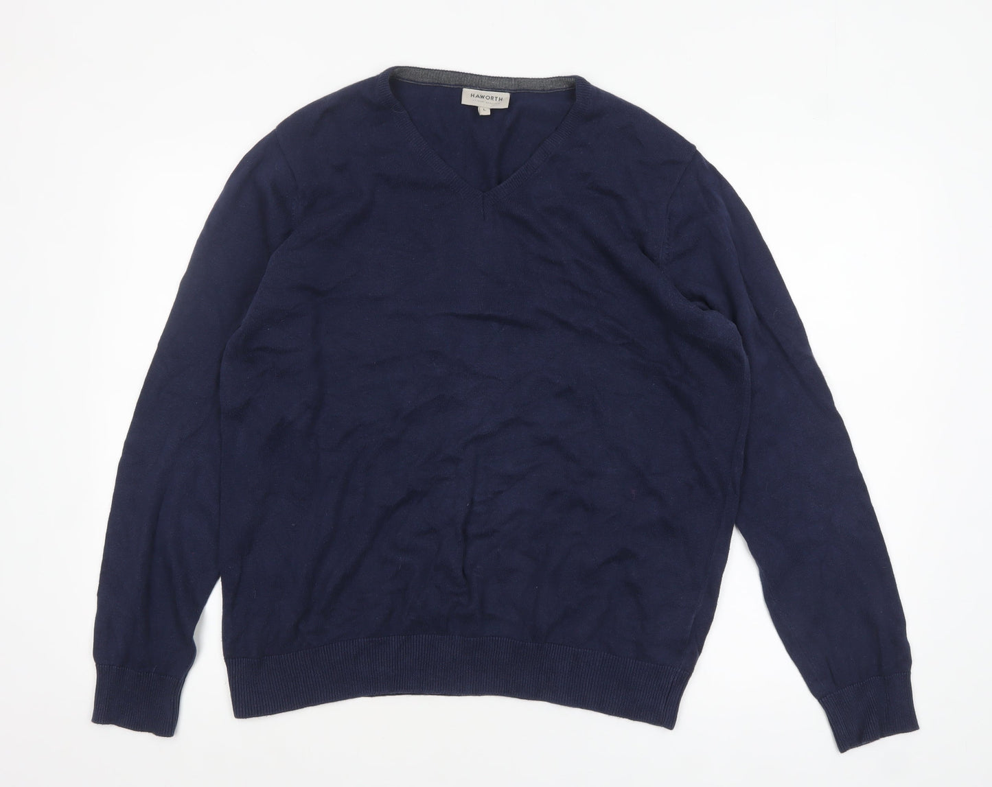 Haworth Men's Blue Cotton V-Neck Jumper Size L