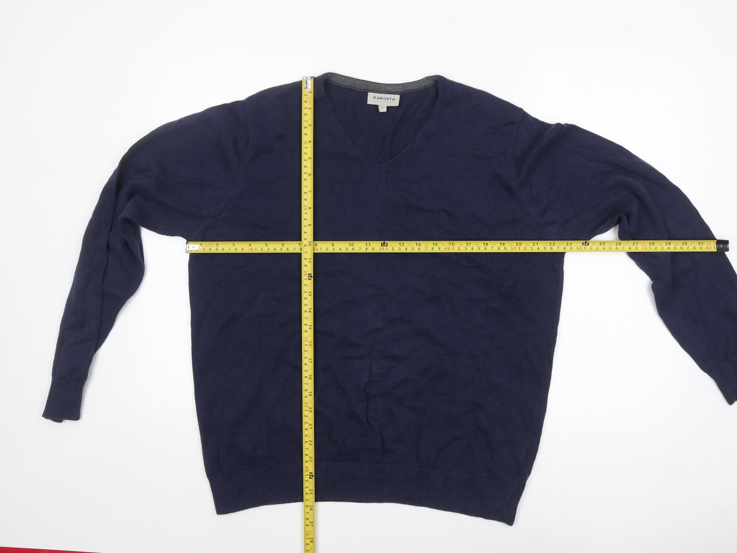 Haworth Men's Blue Cotton V-Neck Jumper Size L