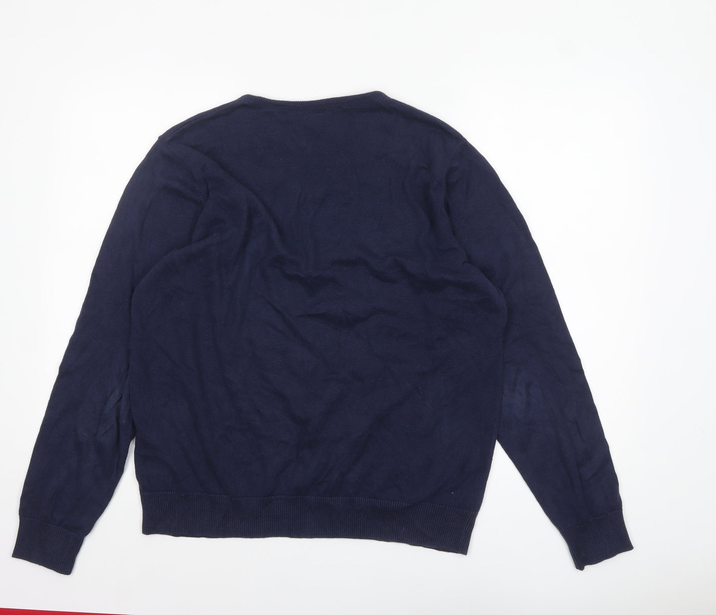 Haworth Men's Blue Cotton V-Neck Jumper Size L