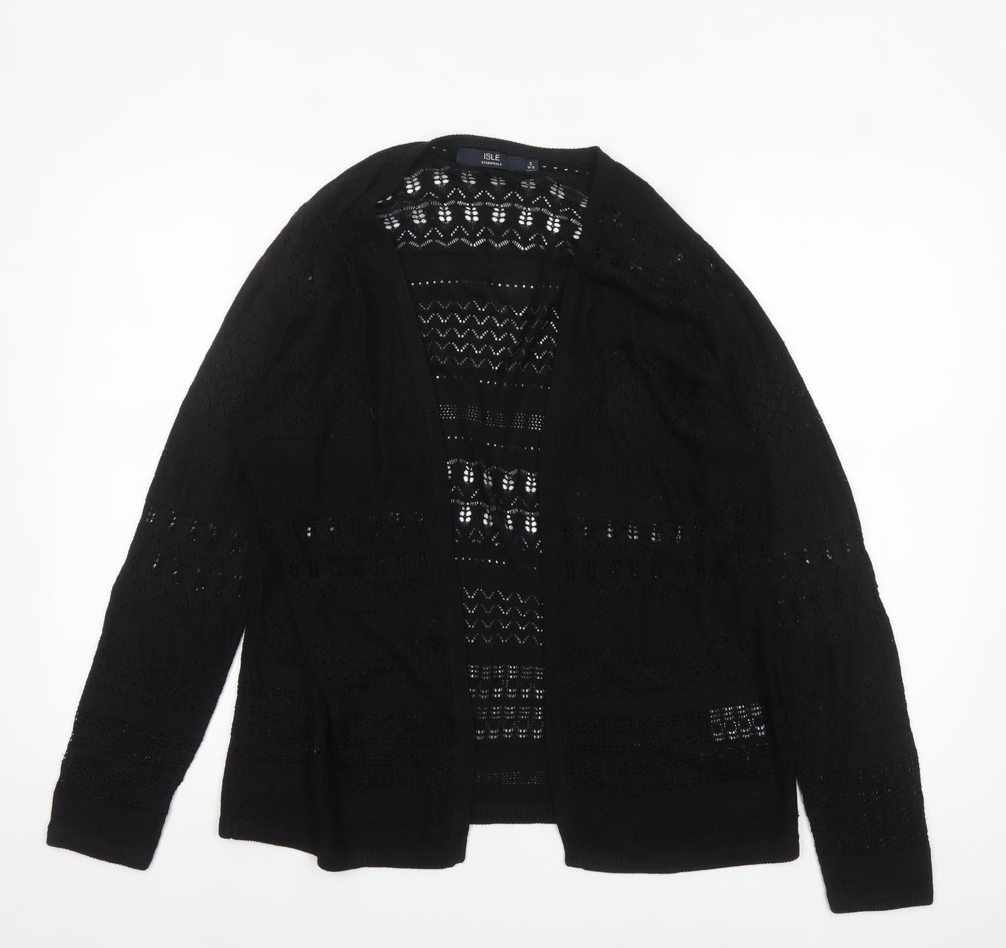 Isle Essentials Women's Black Open-Knit Cardigan Size S 10-12