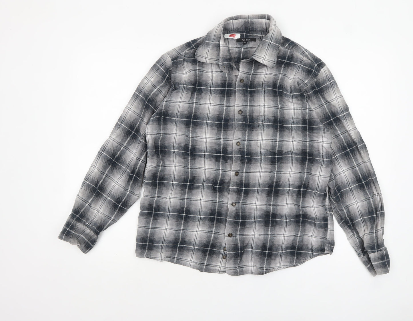 Dunnes Men's Grey Plaid Flannel Button-Up Shirt Medium