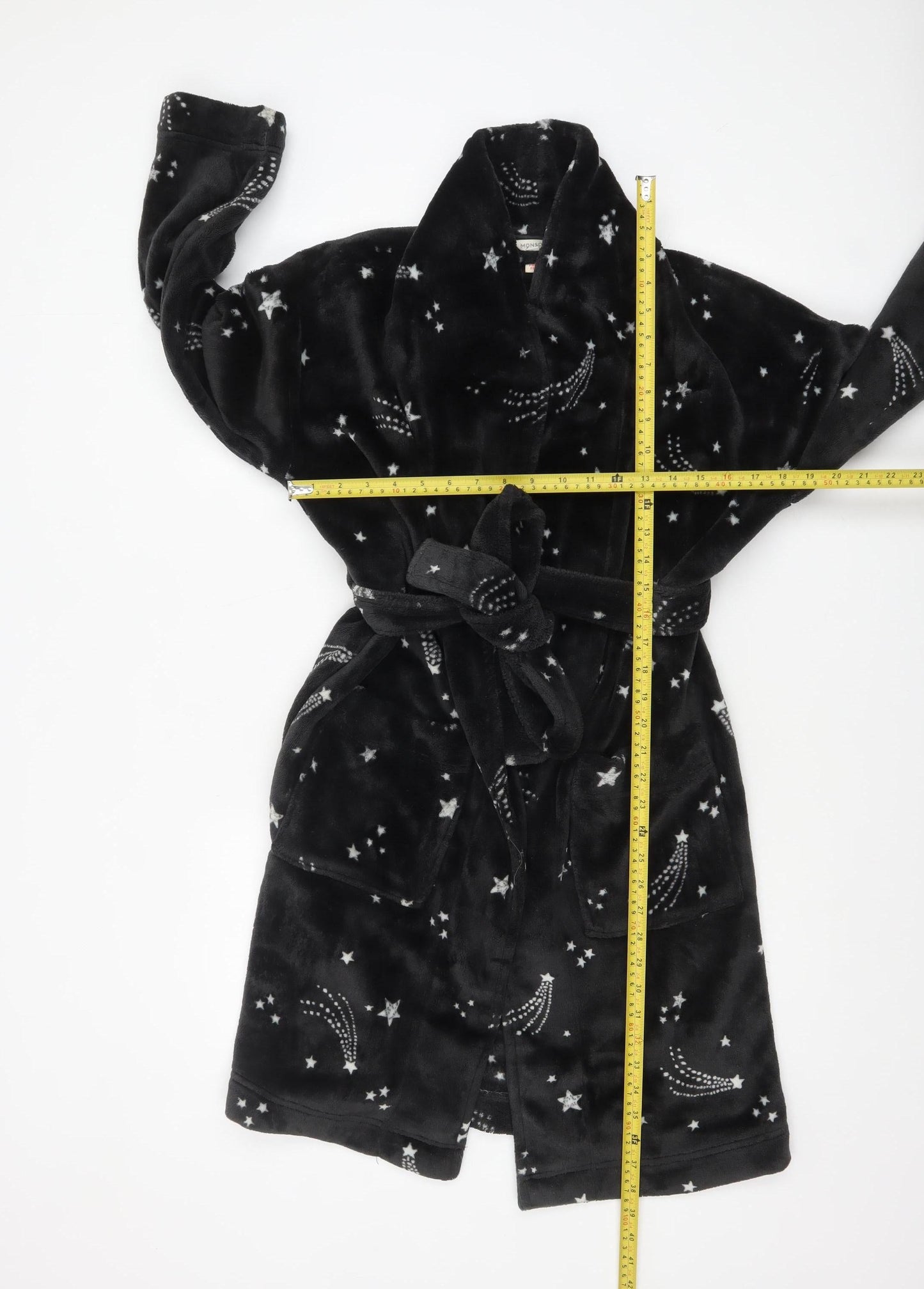Monsoon Women’s Black Fleece Star Print Belted Winter Robe S