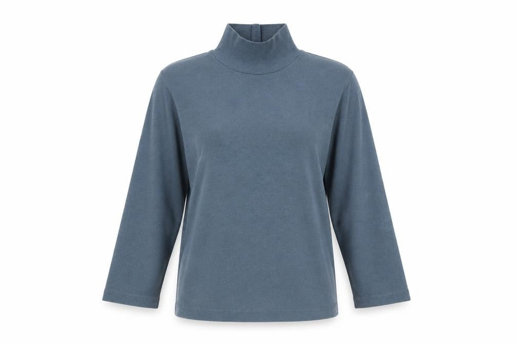 Lands' End Women's Blue Long Sleeve Roll Neck Cotton Top Size S