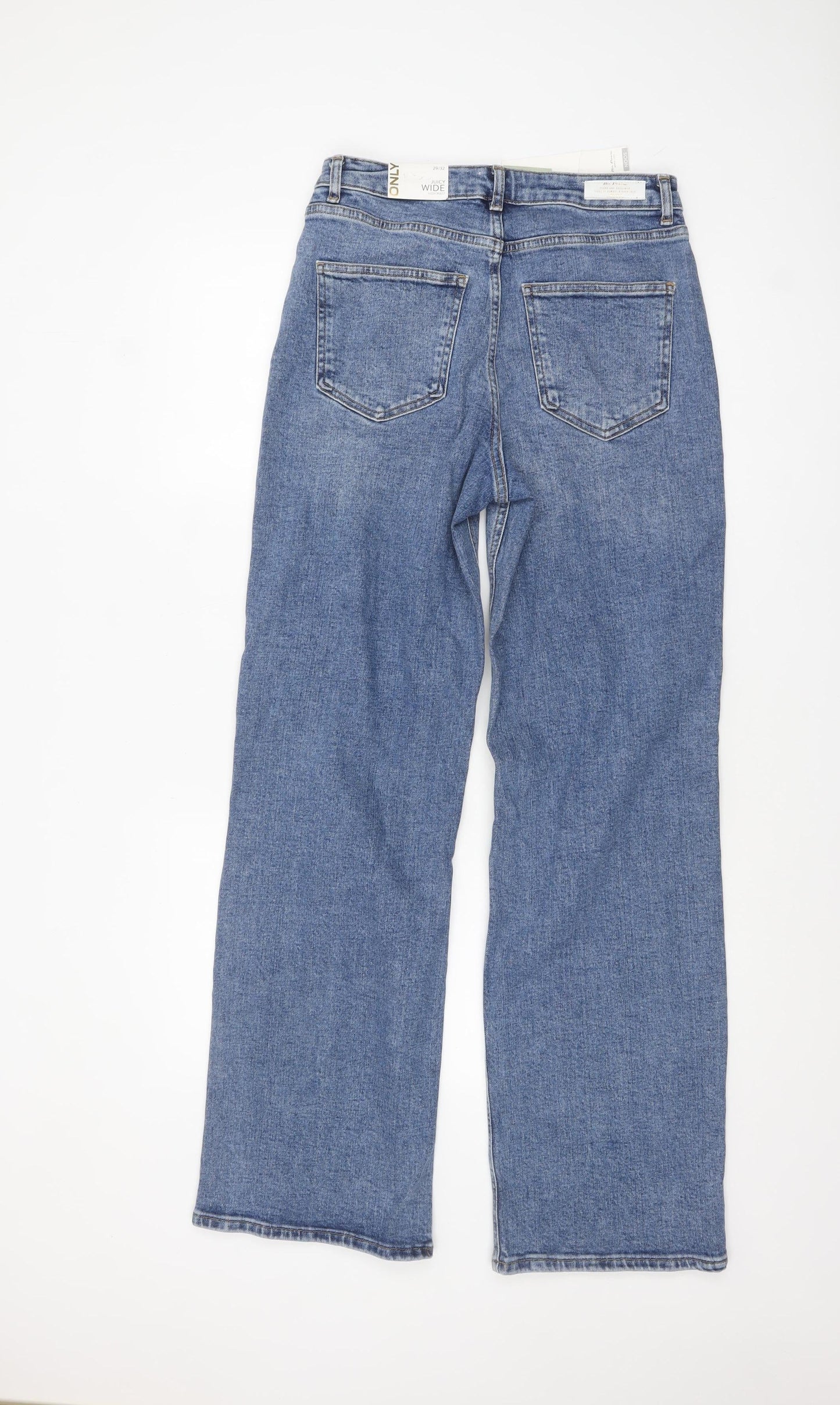 ONLY Women’s Blue Wide-Leg Distressed High-Rise Jeans Size 12