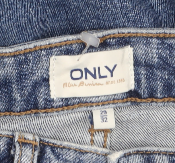 ONLY Women’s Blue Wide-Leg Distressed High-Rise Jeans Size 12