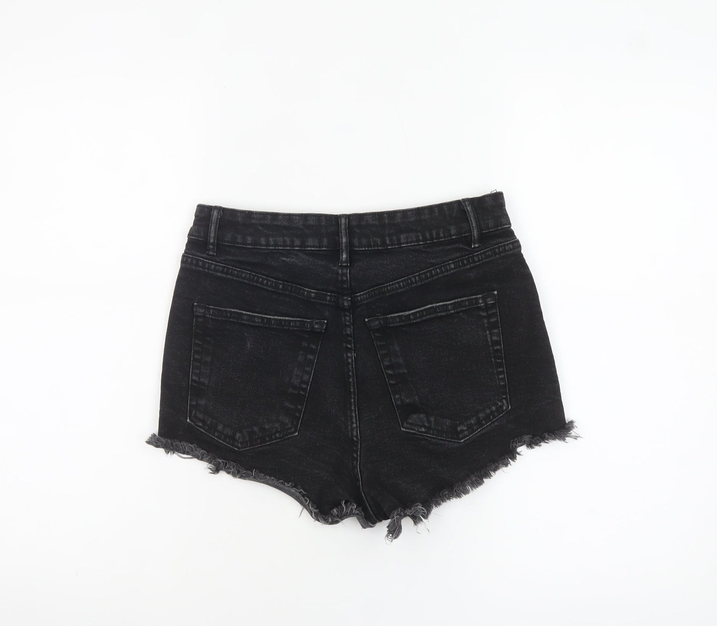 ZARA Women Black Denim Cut-Off High Rise Shorts Size 8
