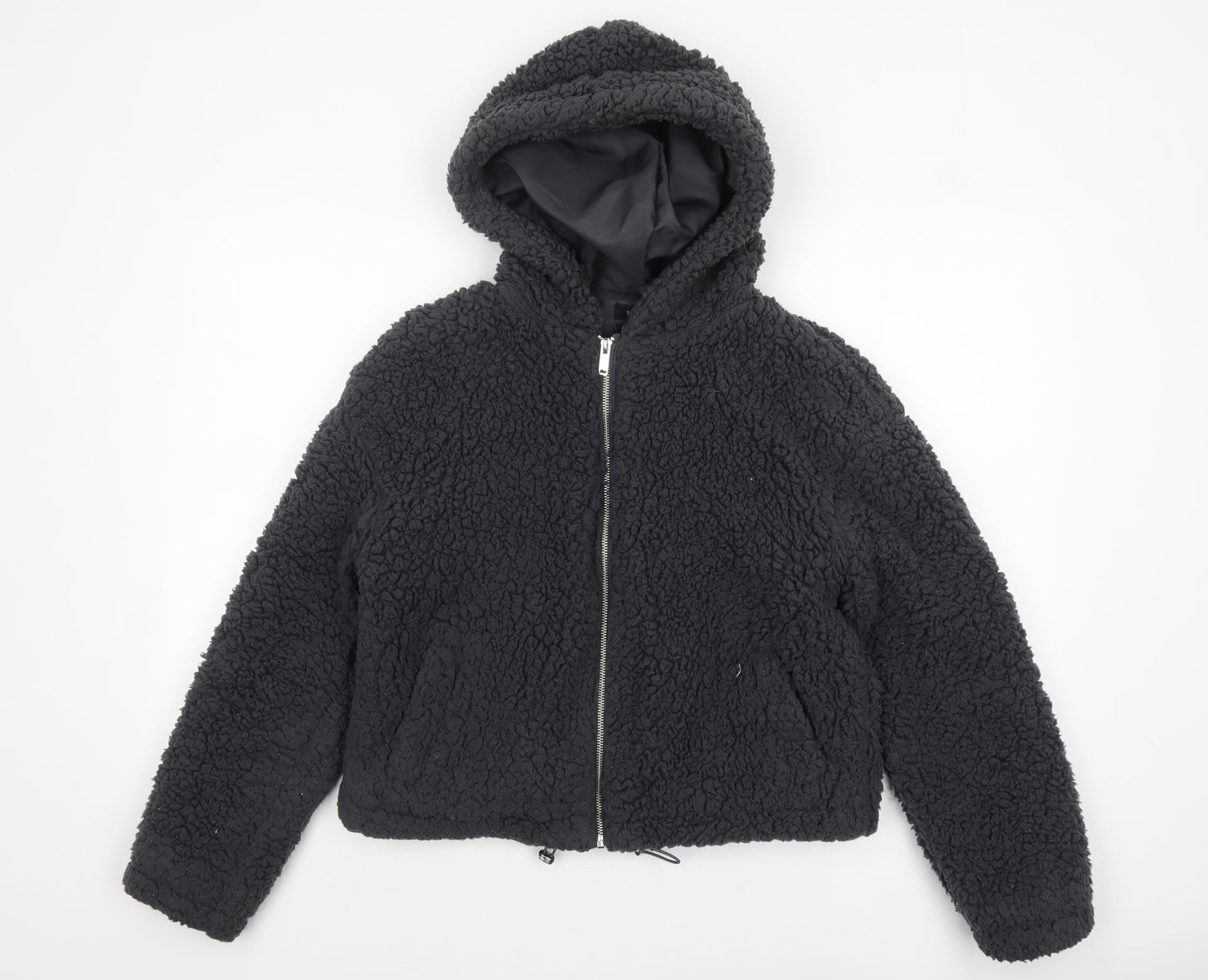 New Look Women Black Short Hooded Fleece Puffer Jacket Size S