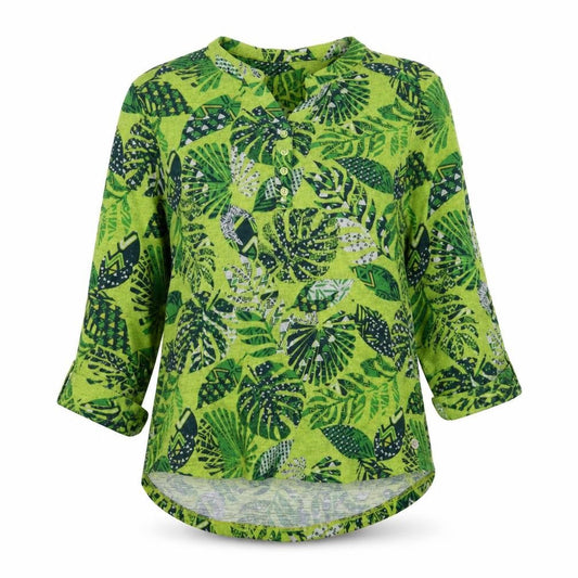TIGI Women’s Green Leaf Print Tunic Blouse Size 10/12