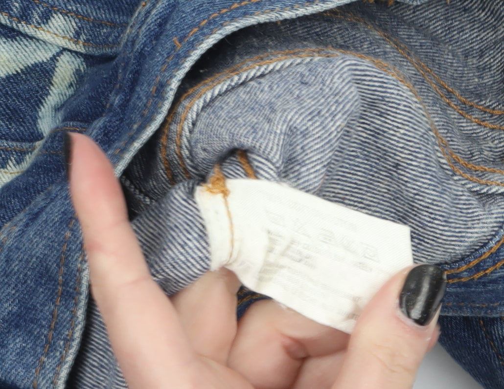 Moto Womens Blue Cropped Denim Jacket Small Star Print Vintage Style