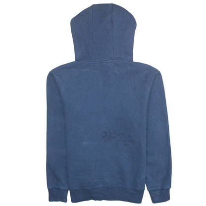 Brand and care label for Ellesse Men's Blue Pullover Hoodie Small Logo Fleece Sweatshirt