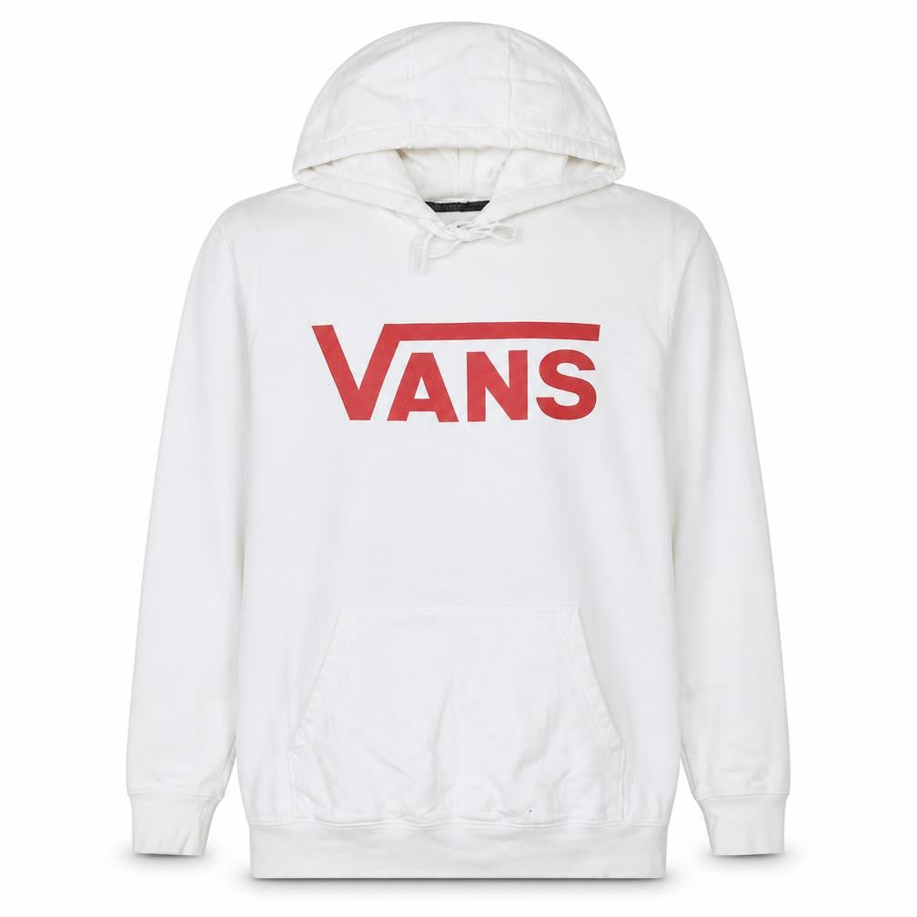 Vans Mens White Pullover Hoodie Medium Fleece Logo Skate Style