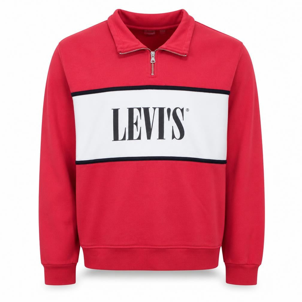 Levi's Men's Red 1/2 Zip Logo Sweatshirt XL Regular Fit