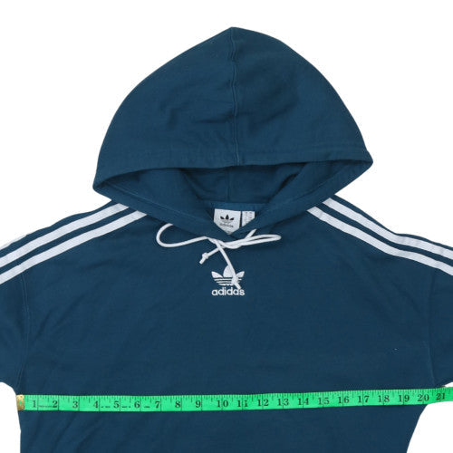 Adidas Women Blue Cropped Hoodie UK10 Drawstring Hooded Top