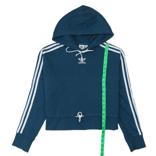 Adidas Women Blue Cropped Hoodie UK10 Drawstring Hooded Top