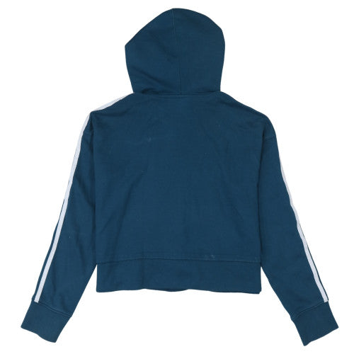 Adidas Women Blue Cropped Hoodie UK10 Drawstring Hooded Top