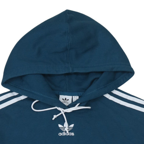 Adidas Women Blue Cropped Hoodie UK10 Drawstring Hooded Top