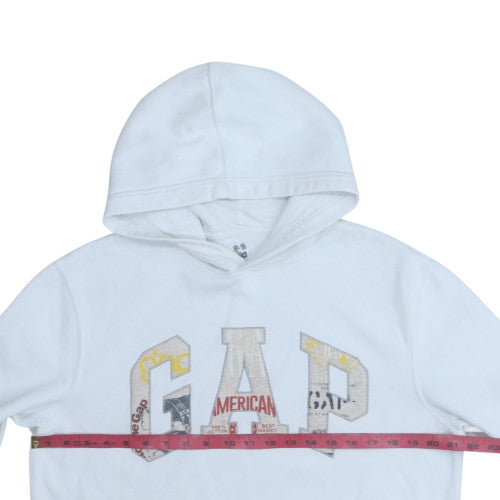 GAP Mens White Pullover Hoodie M Logo Fleece Sweatshirt