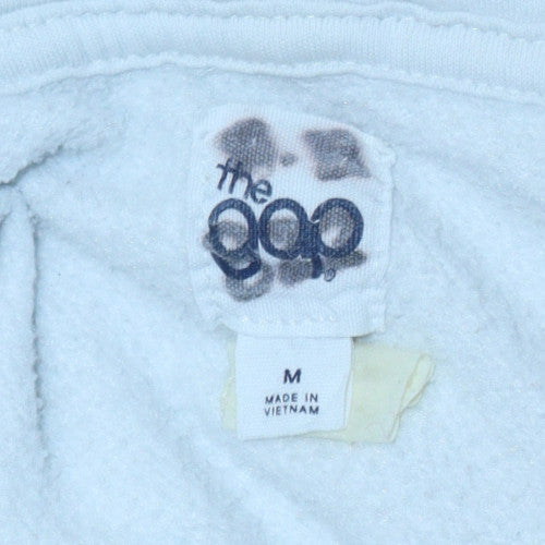 GAP Mens White Pullover Hoodie M Logo Fleece Sweatshirt