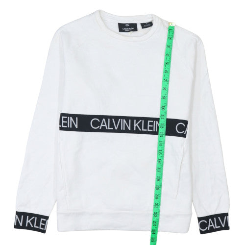 Calvin Klein Men’s White Logo Crew Neck Pullover Sweatshirt S